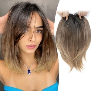 Ms Taj Hair Topper 12 Inch Brown with Dark Root